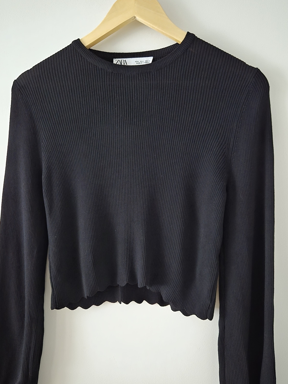 Zara Black Ribbed Long-Sleeve Cropped Top
